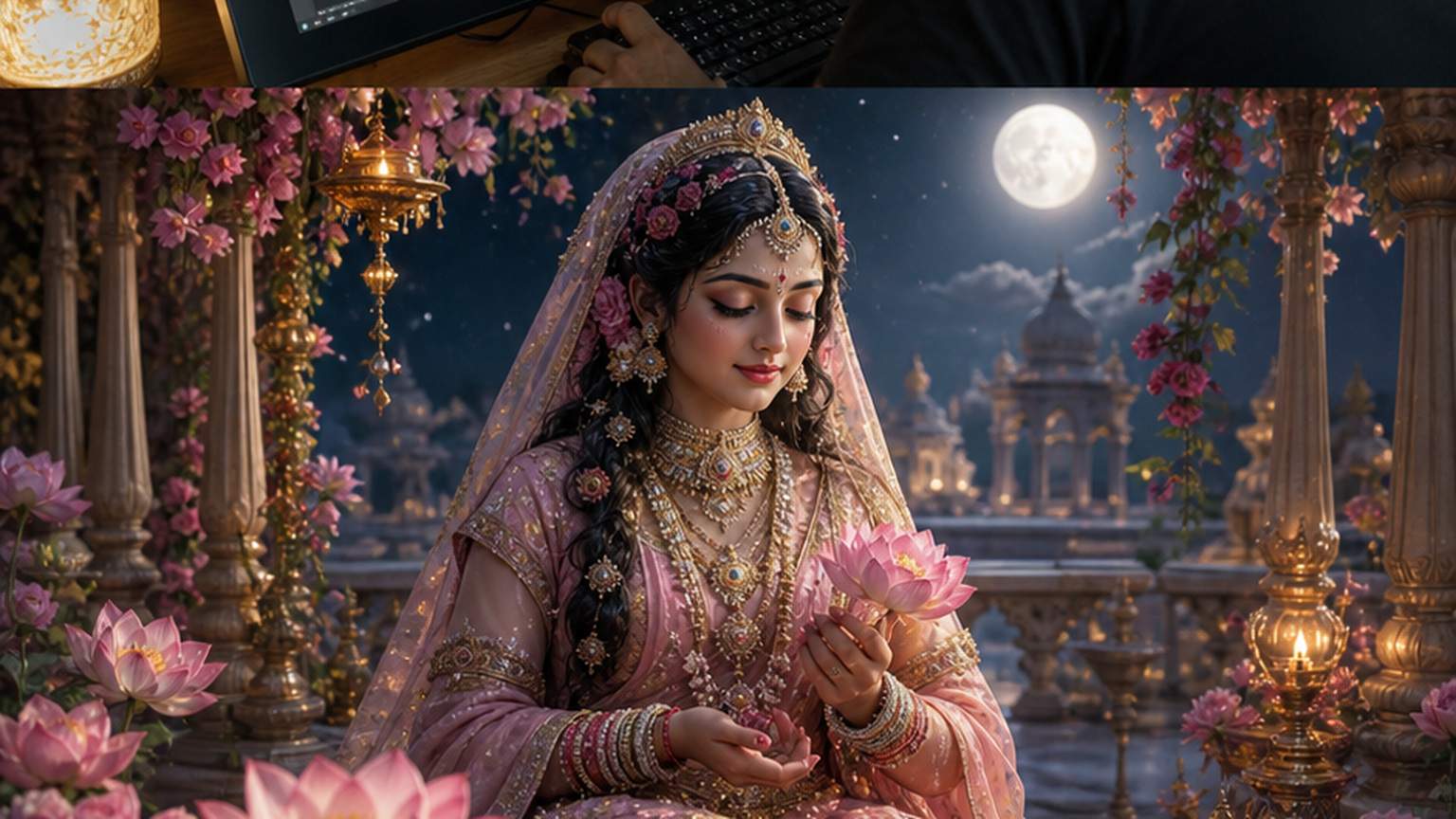 Natural studio portrait of a fictional adult prompt seen radha rani