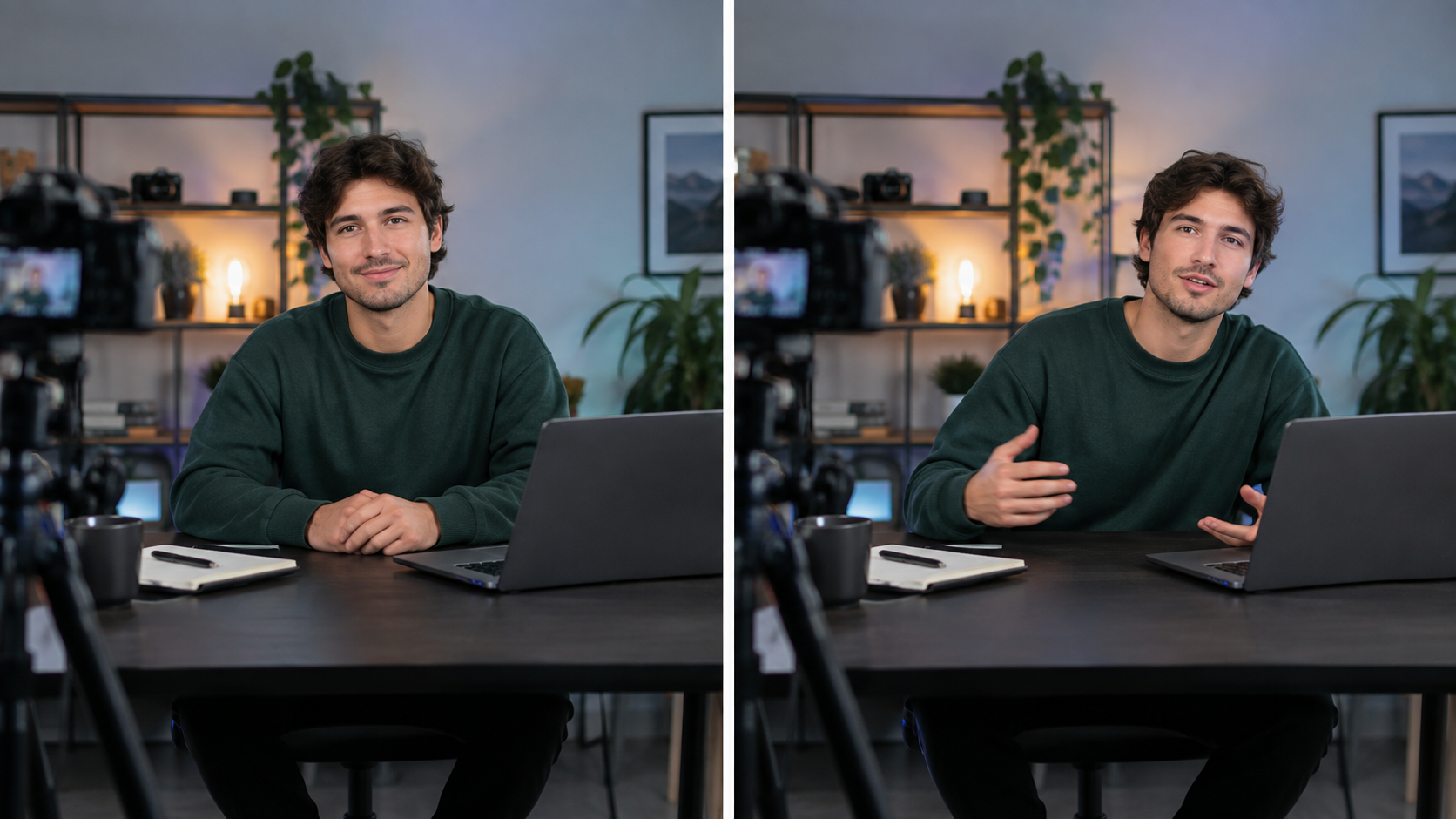 Două cadre video ale aceluiași subiect plasate una lângă alta pentru a arăta o tăietură de salt