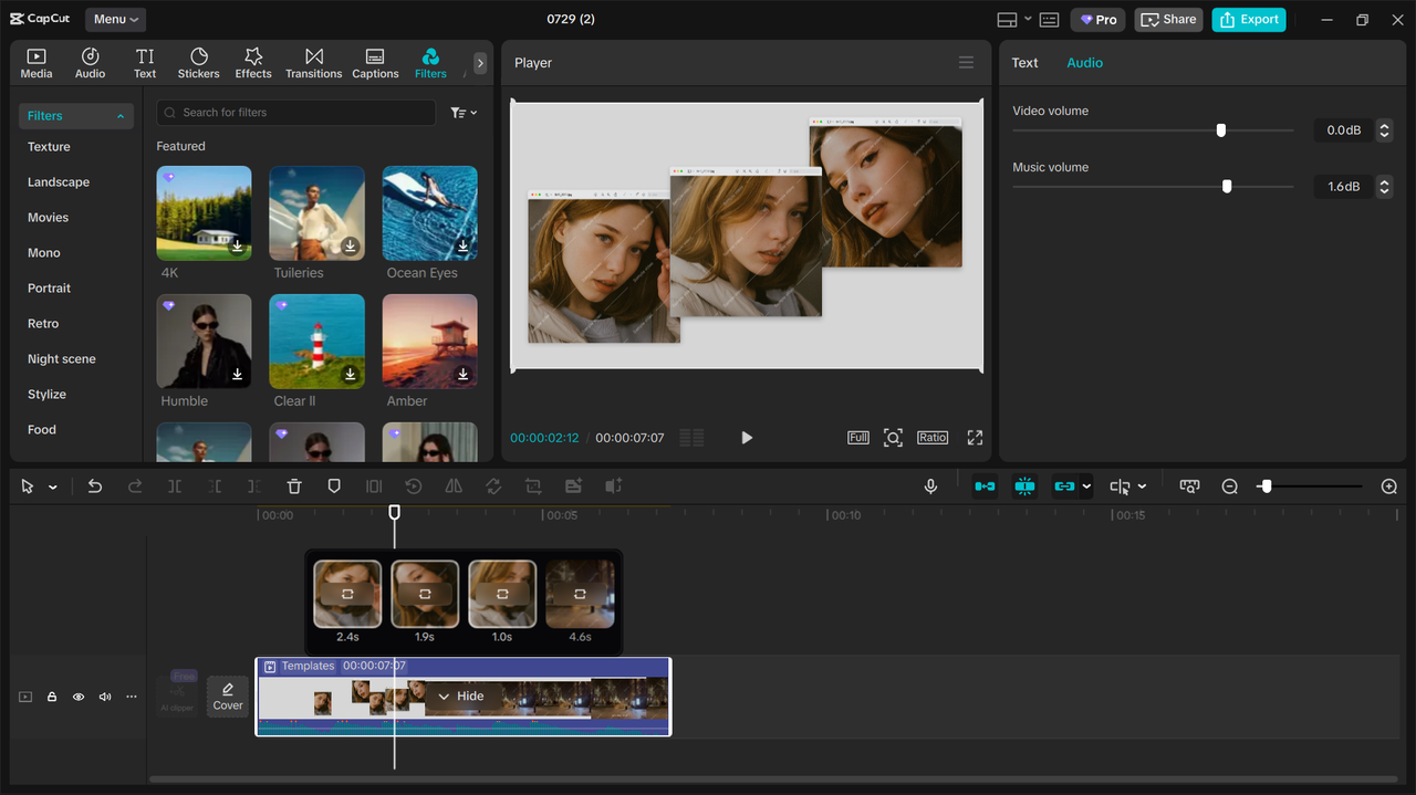 Interface of the CapCut desktop video editor - the best tool to edit intro templates