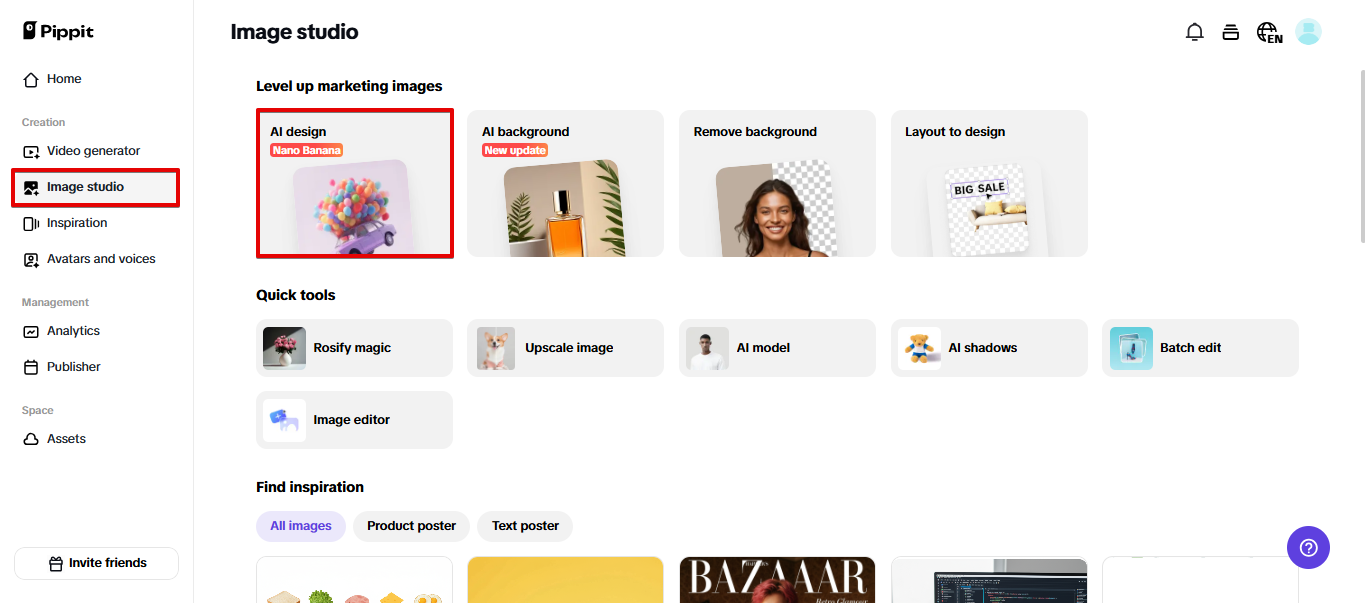 Abrir la herramienta de diseño con IA en Pippit
