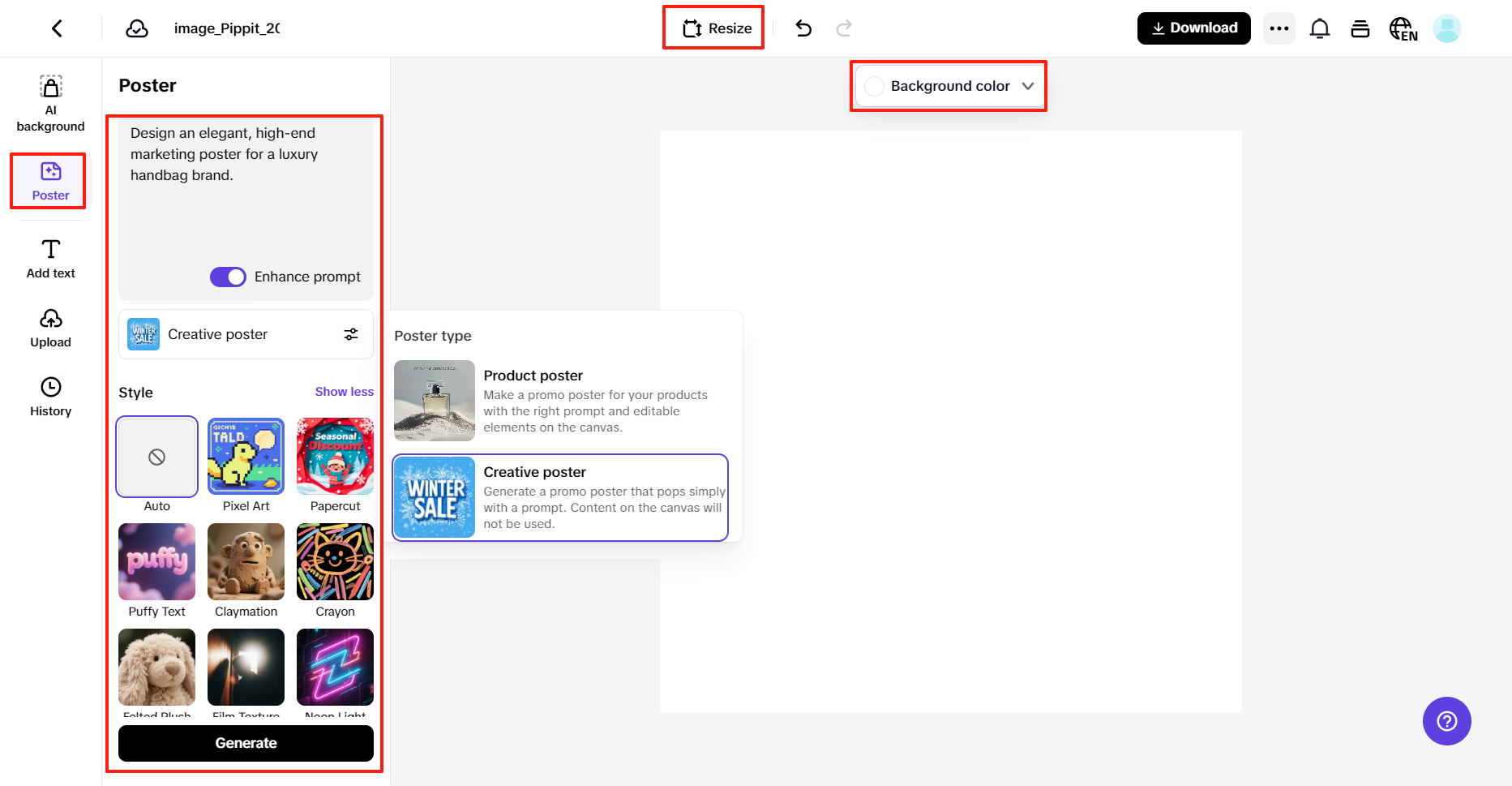 Pick an aspect ratio and upload your visuals