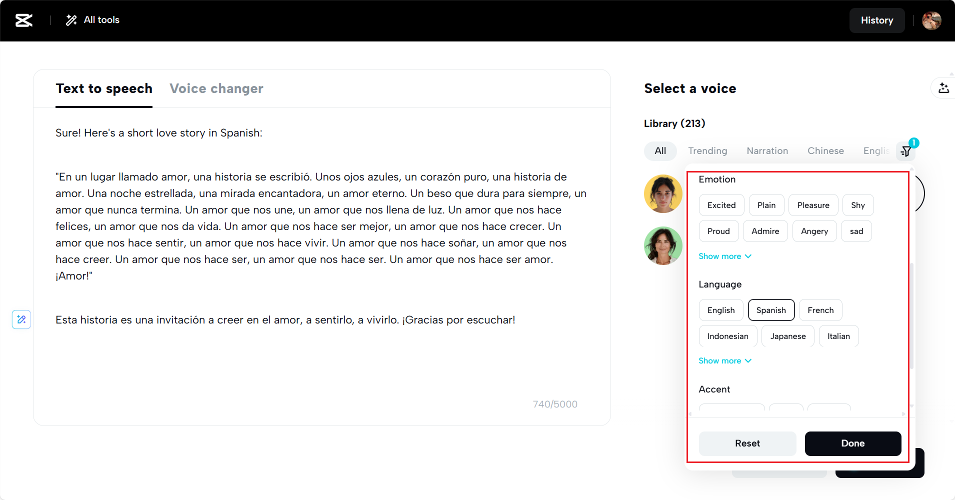 Apply filters to find the perfect voices
