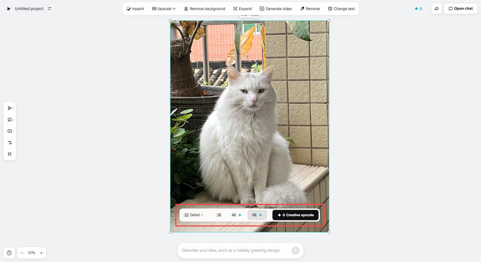 Elija una resolución de imagen para desenfocar su imagen en Dreamina