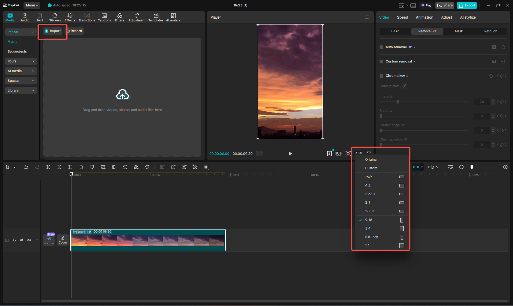Lancarkan CapCut dan tambah fail anda
