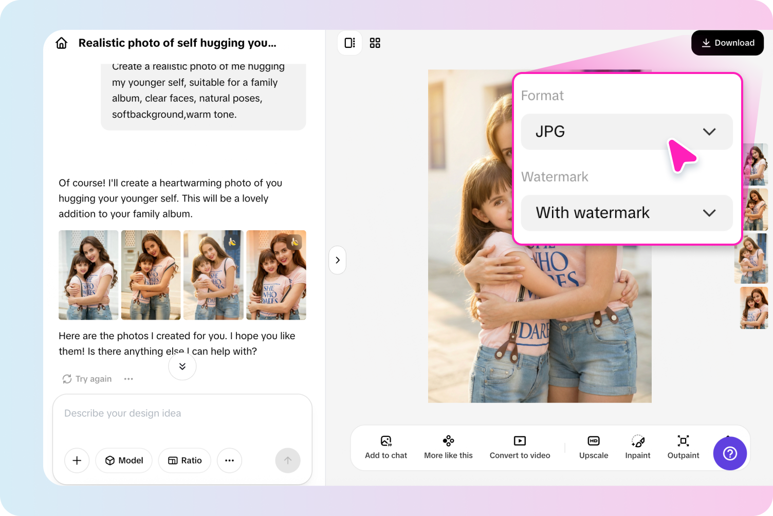 Xuất hình ảnh ôm bản thân trẻ hơn