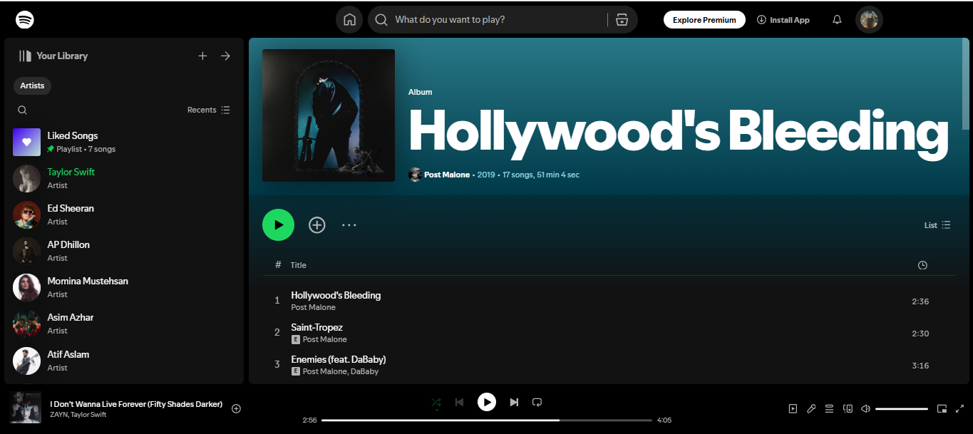 Hollywood’s Bleeding by Post Malone – The most listened-to album on Spotify by me