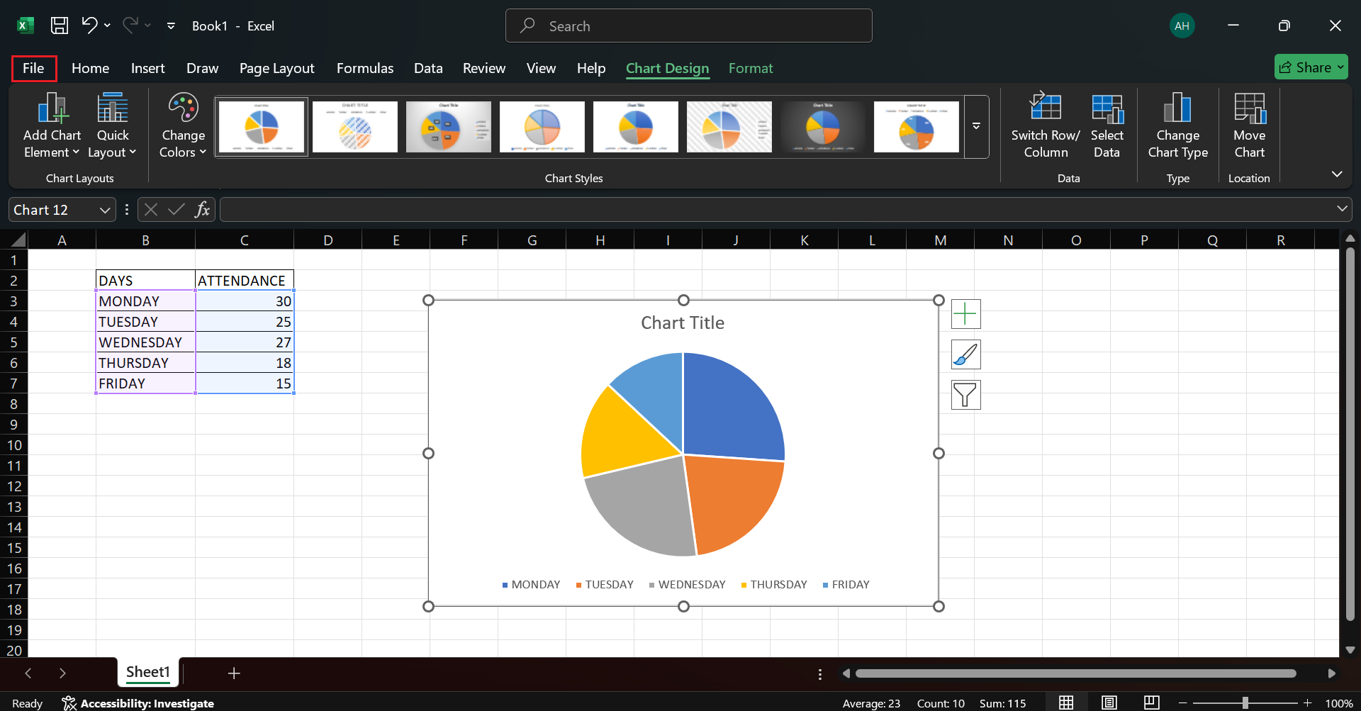 how to make a pie chart from excel