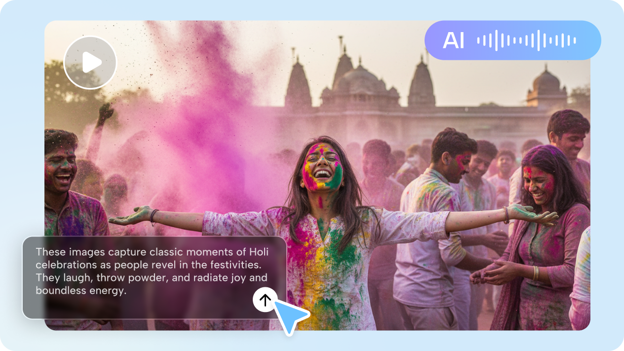 1. Generate cinematic Holi scenes from a single description