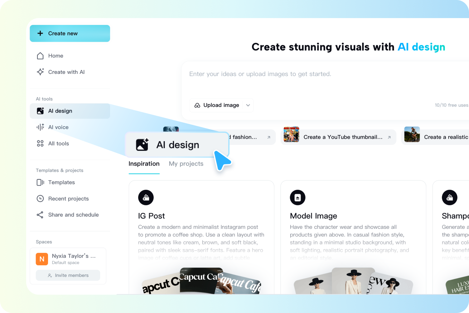 Navigate to AI design tool