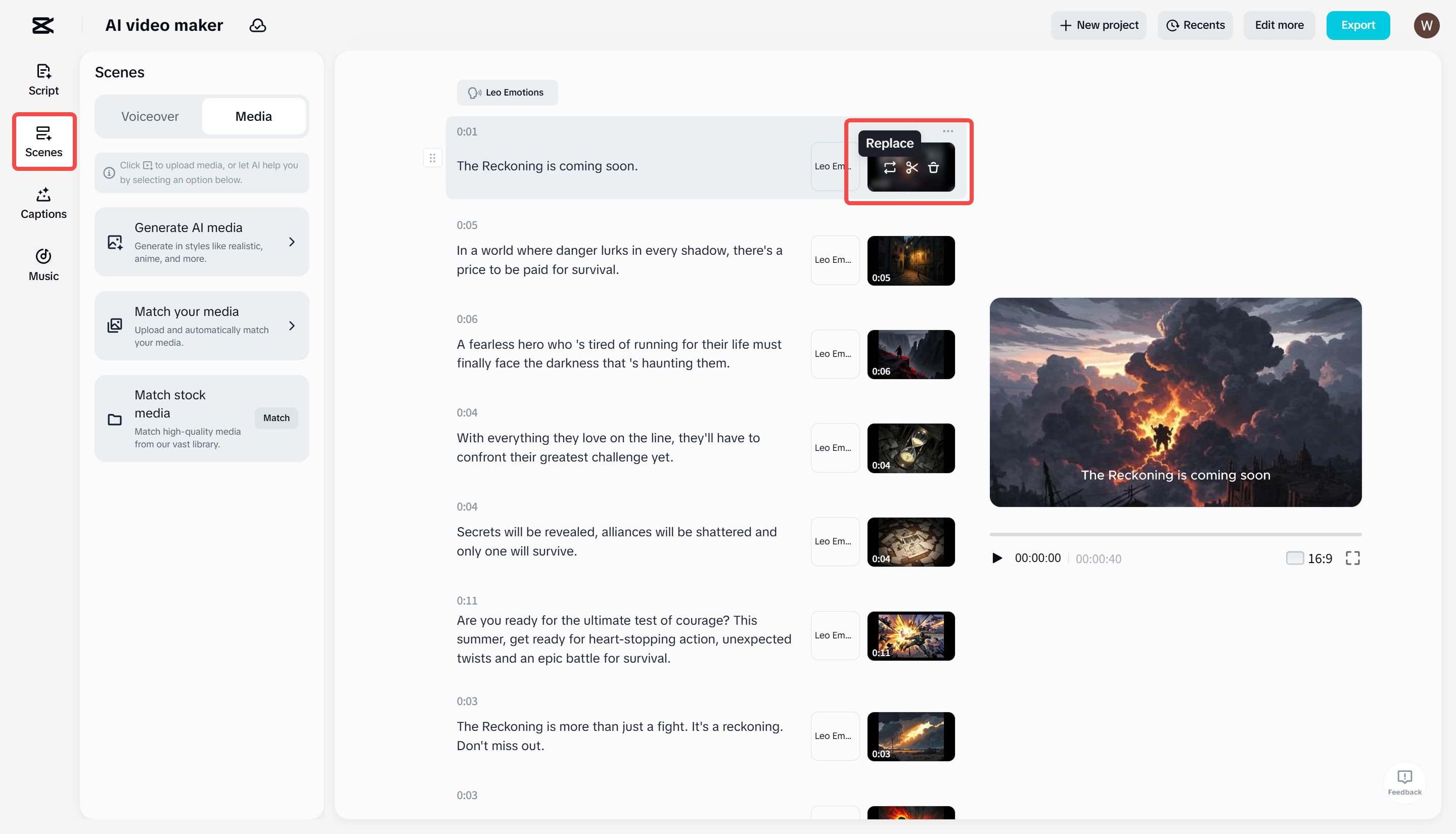 Aggiunta di voce fuori campo al video utilizzando CapCut il creatore di video AI