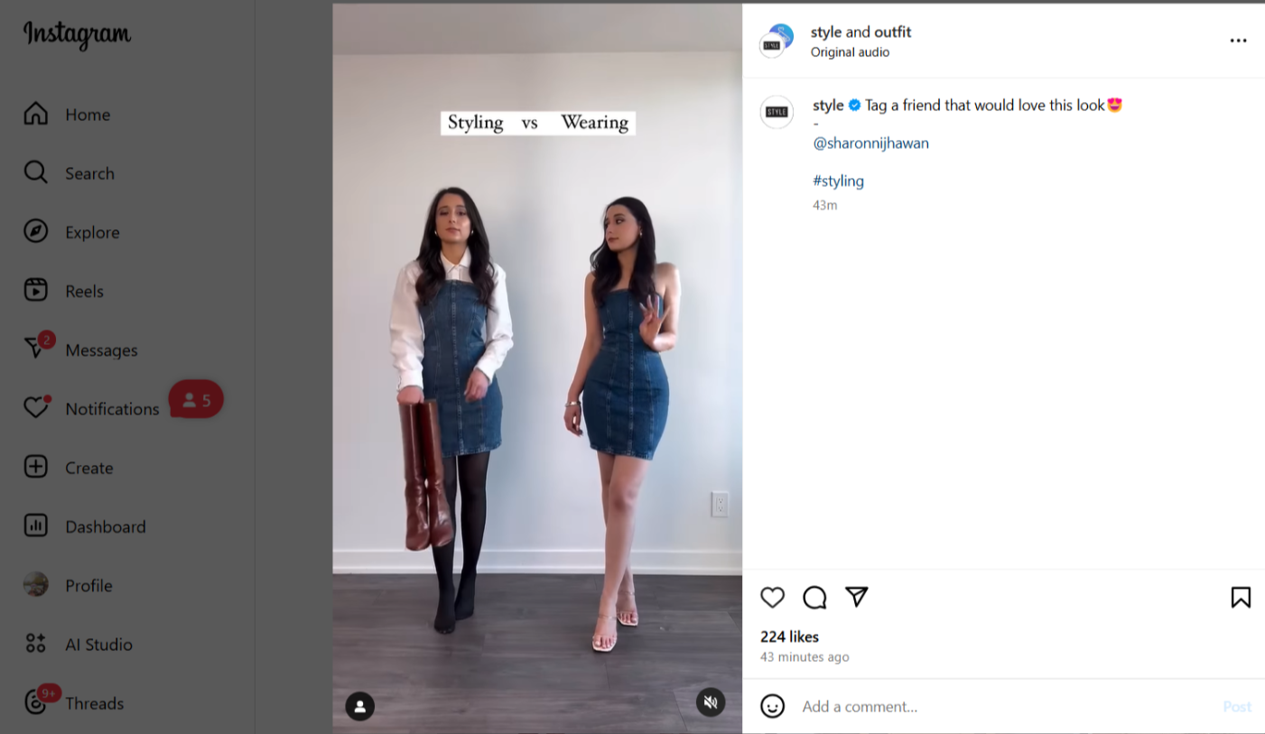 Fashion and style inspiration video reels on Instagram