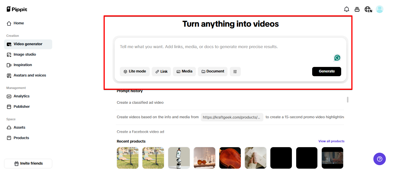 Acesse o gerador de vídeo