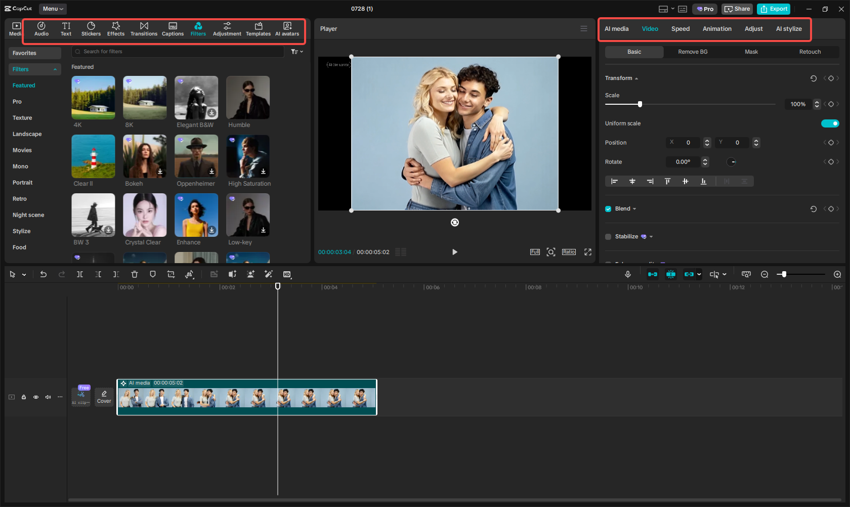 Sarılma videosunu CapCut düzenleme