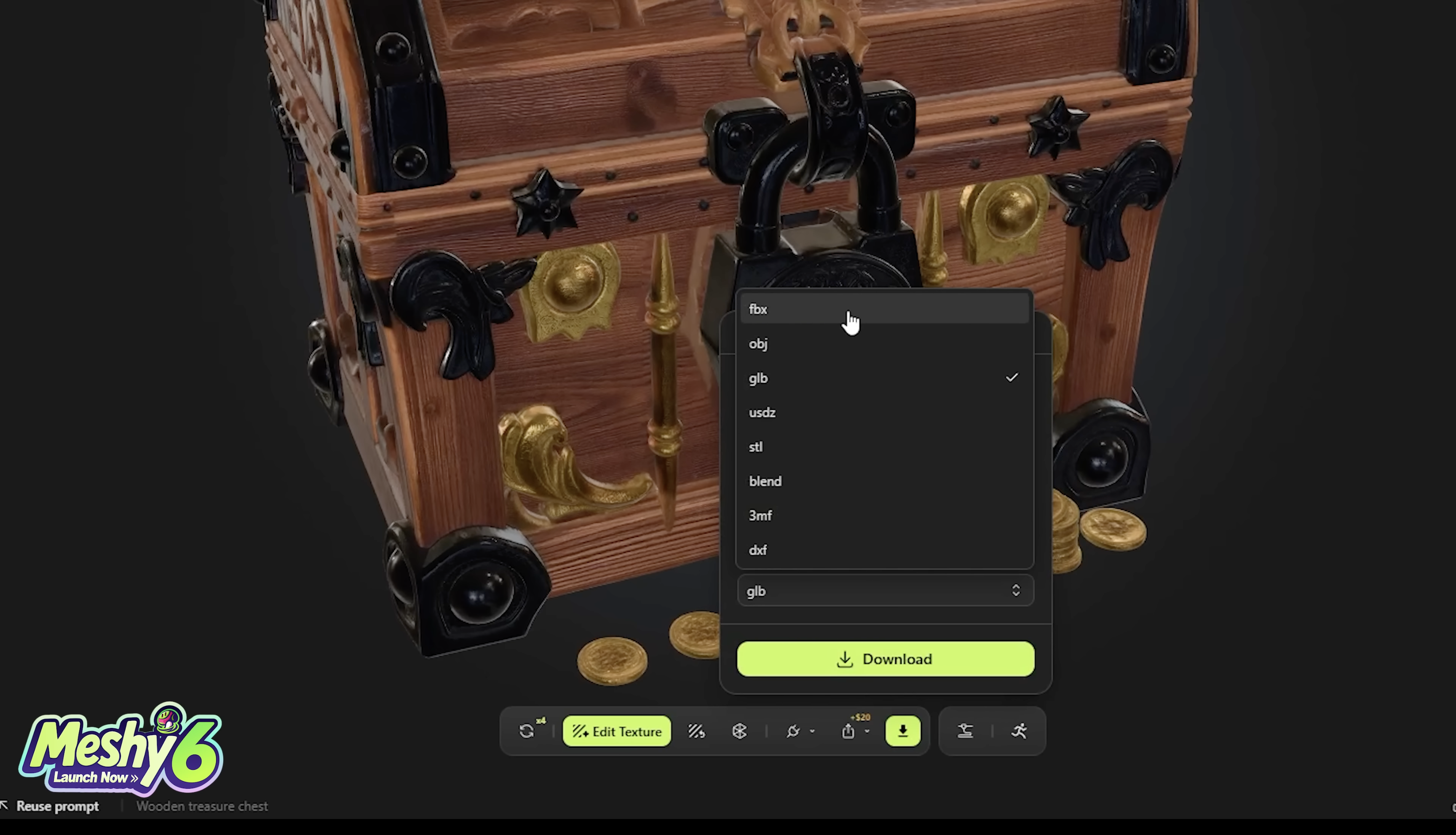 Export a 3D model from Meshy AI