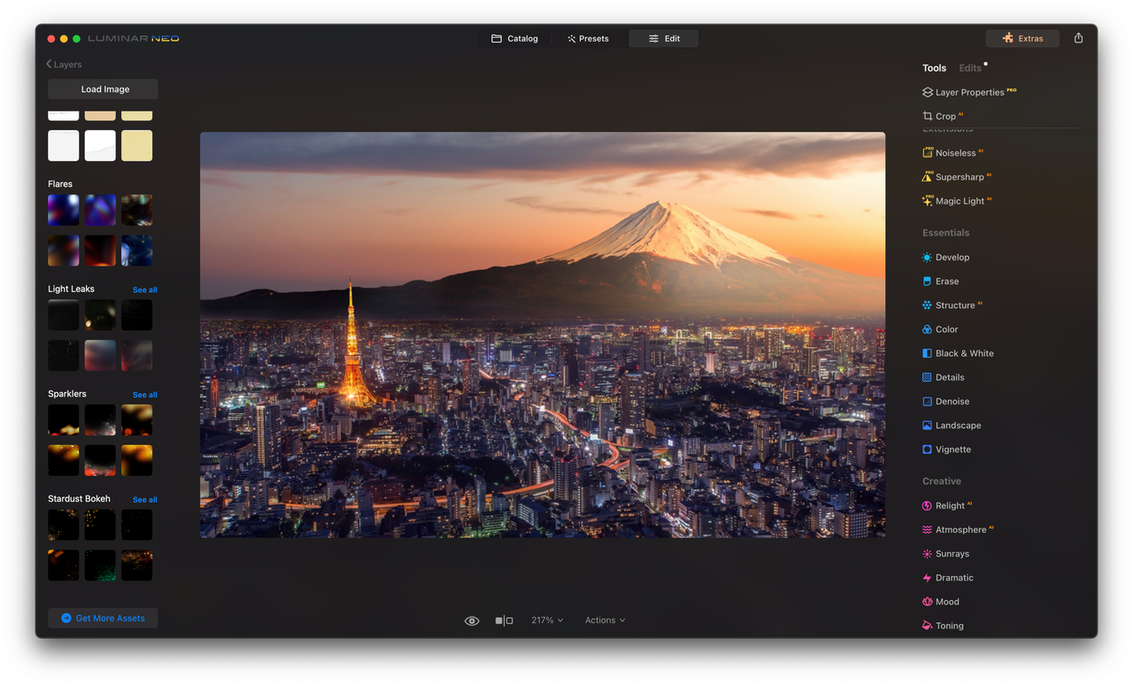 Interface of Luminar Neo - an efficient Lightroom alternative 