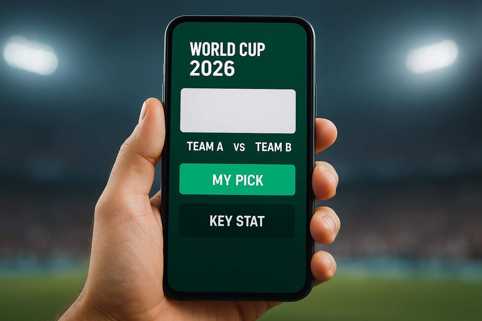 a World Cup 2026 match prediction video template, with stadium lights in the background