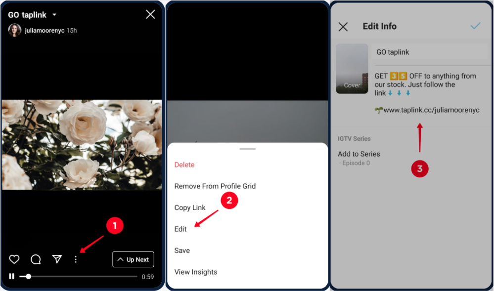 A quick way to add a link to Instagram Reel's captions or comments