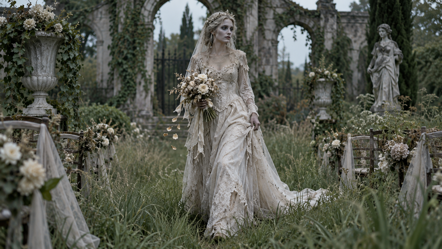 Overgrown Garden Aisle example for ai zombie bride video