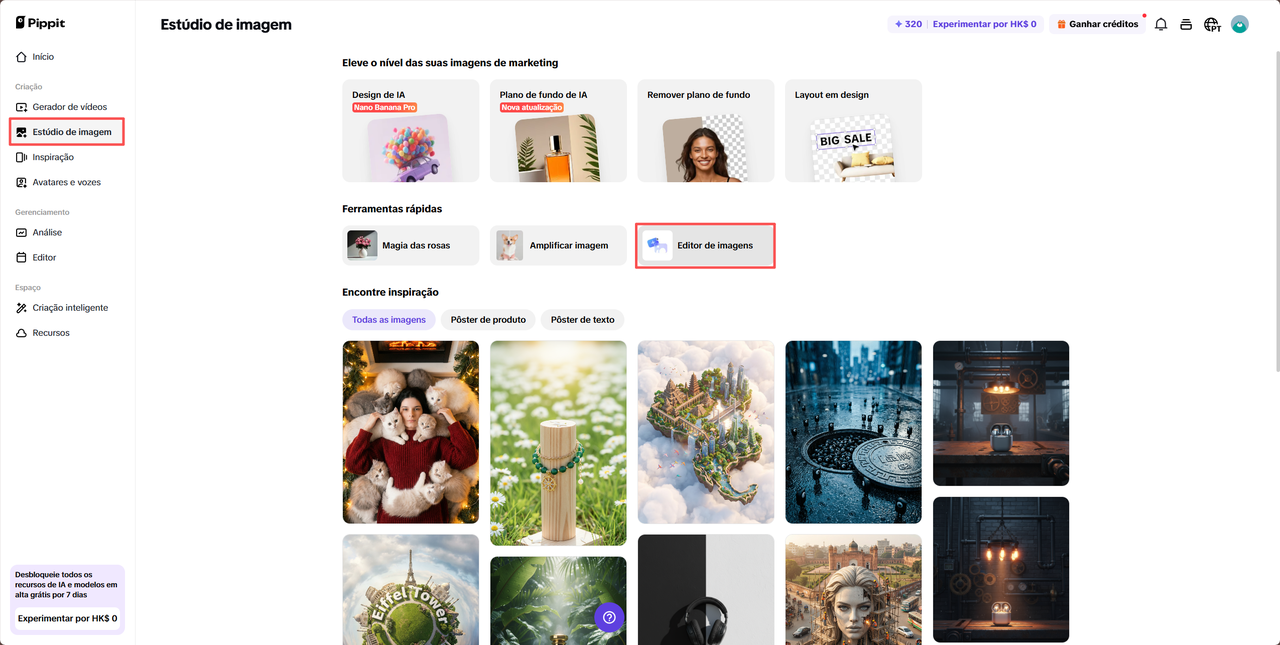 Editor de fotos do Pippit