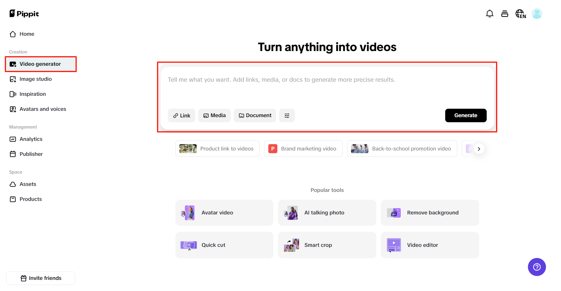Paste a link, text or upload media and document