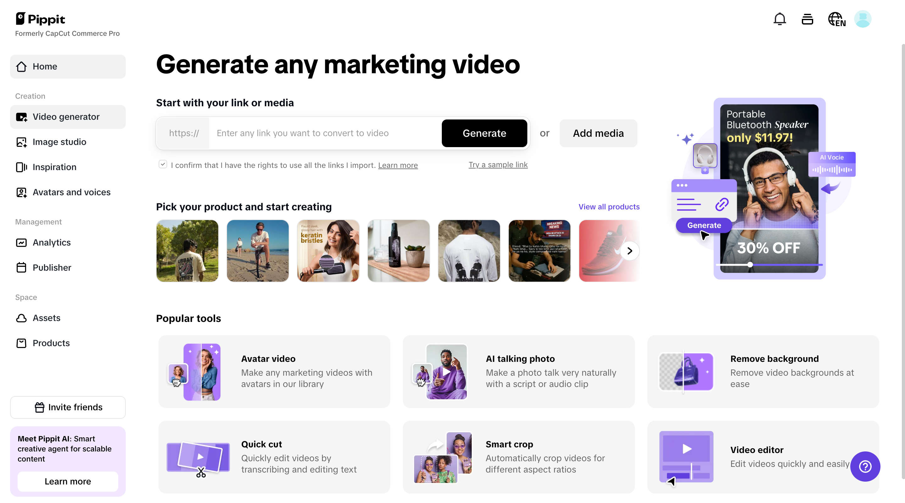 Generate videos with product links