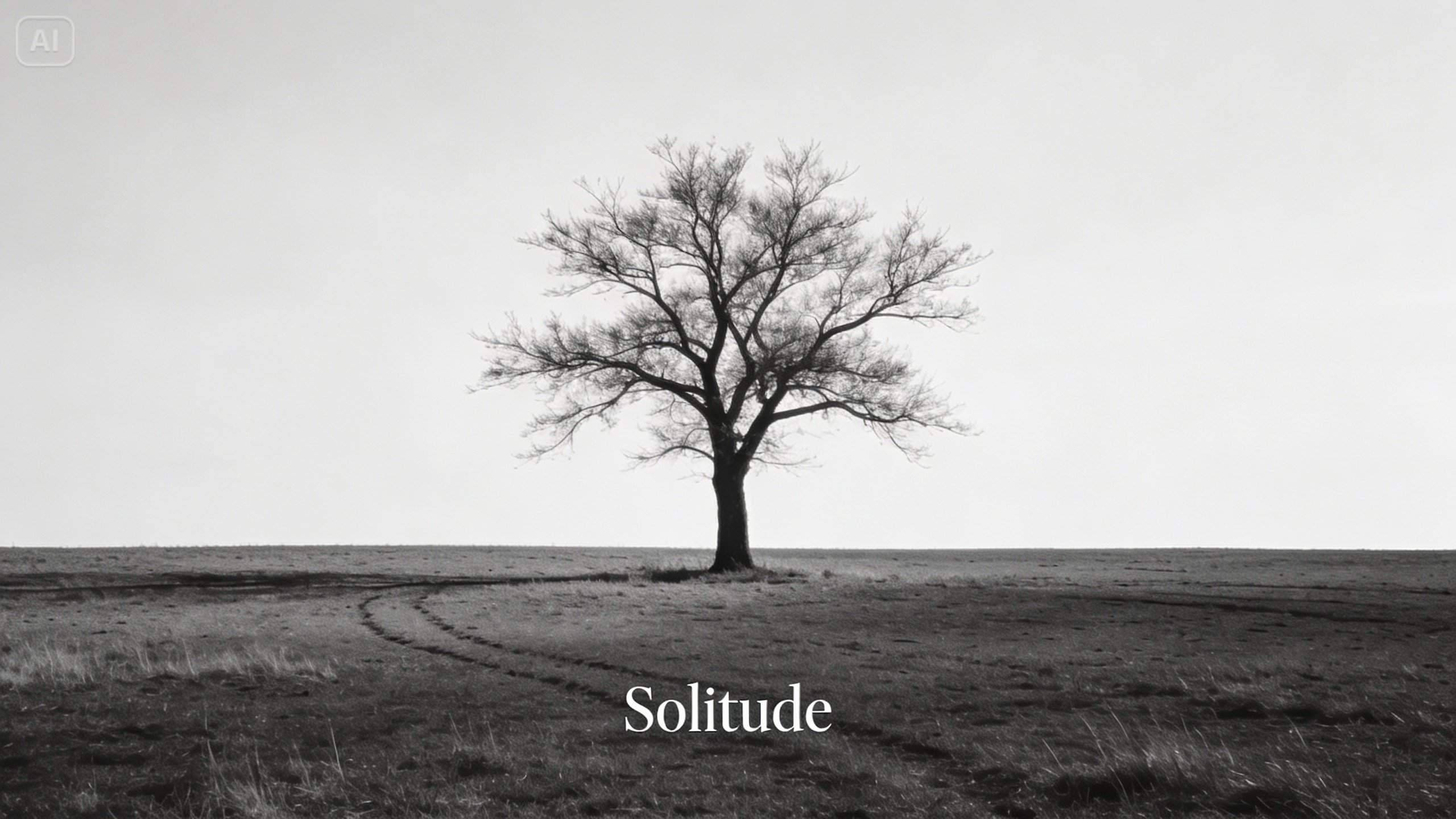 Minimalistische Poster eines einsamen Baumes auf einem leeren Feld.