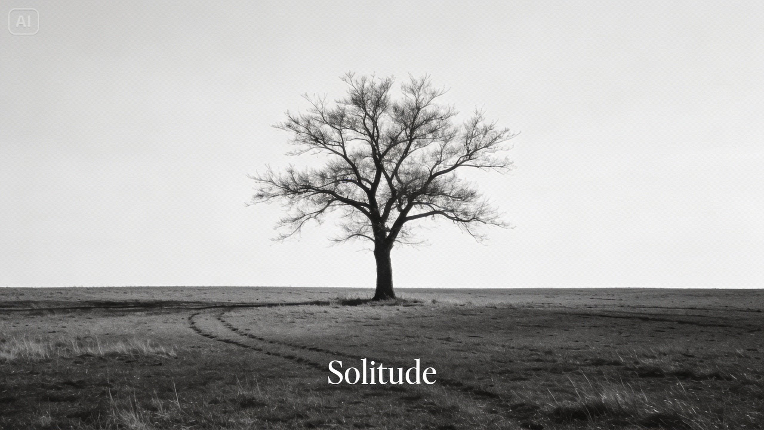 afișe minimaliste ale unui copac solitar într-un câmp gol.