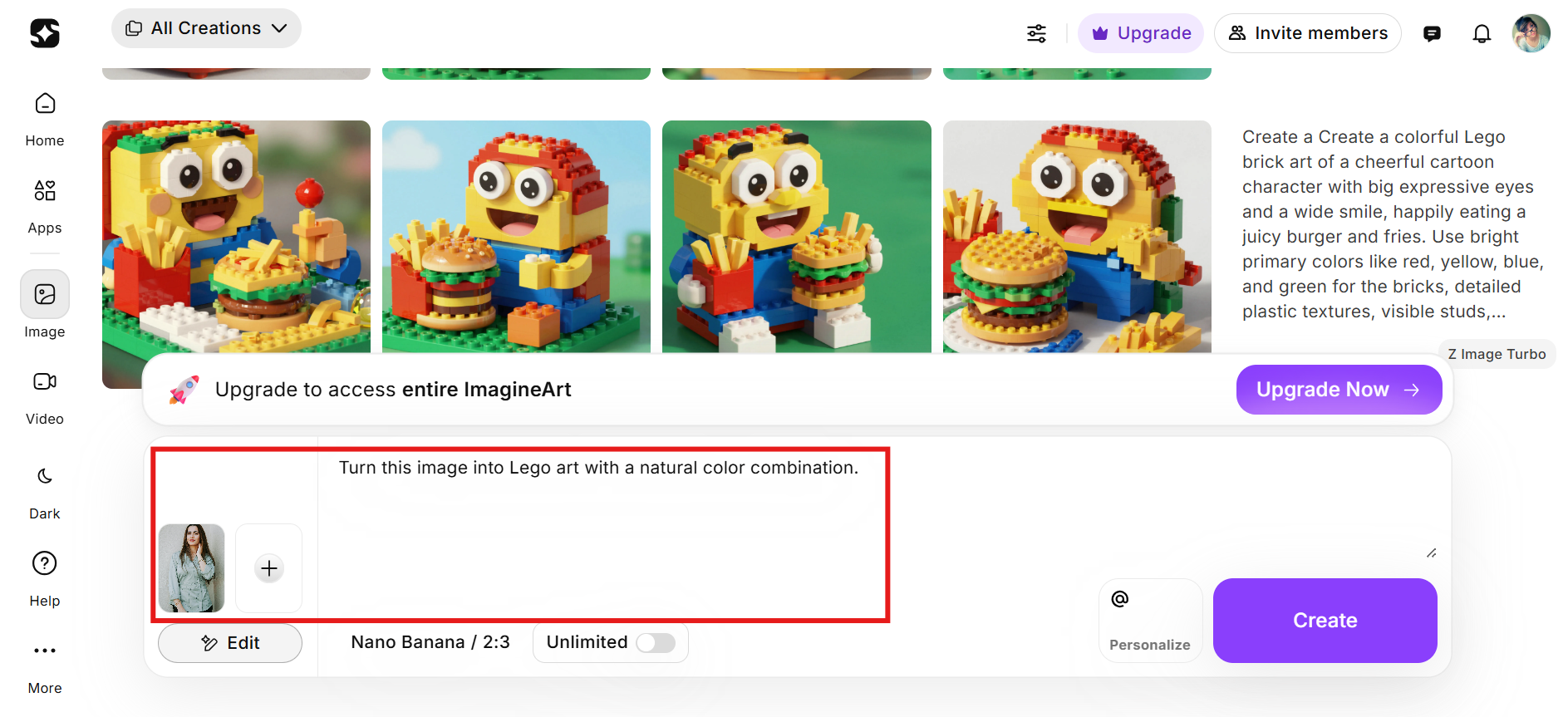 Upload a reference image and enter a prompt