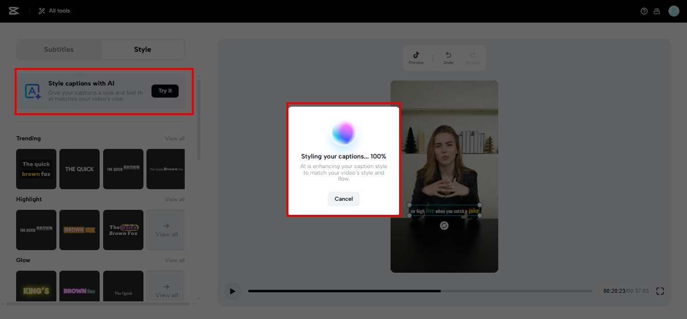Style captions with AI in CapCut Web
