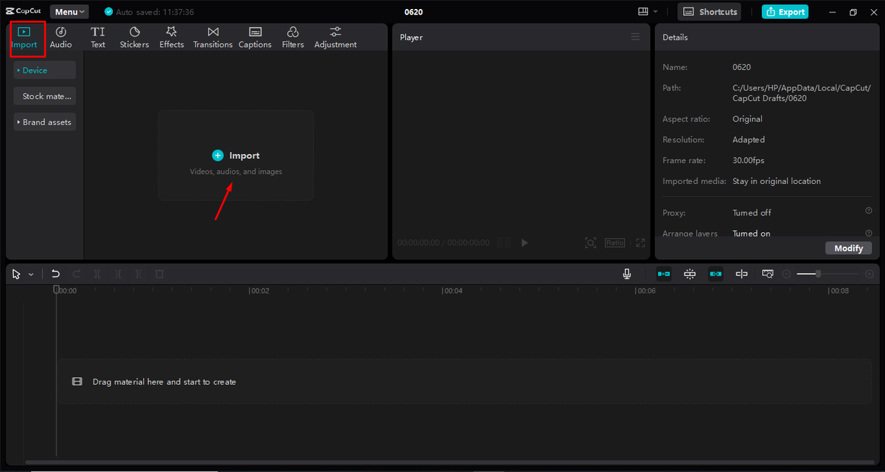 Importing MKV files in the Capcut desktop video editor 