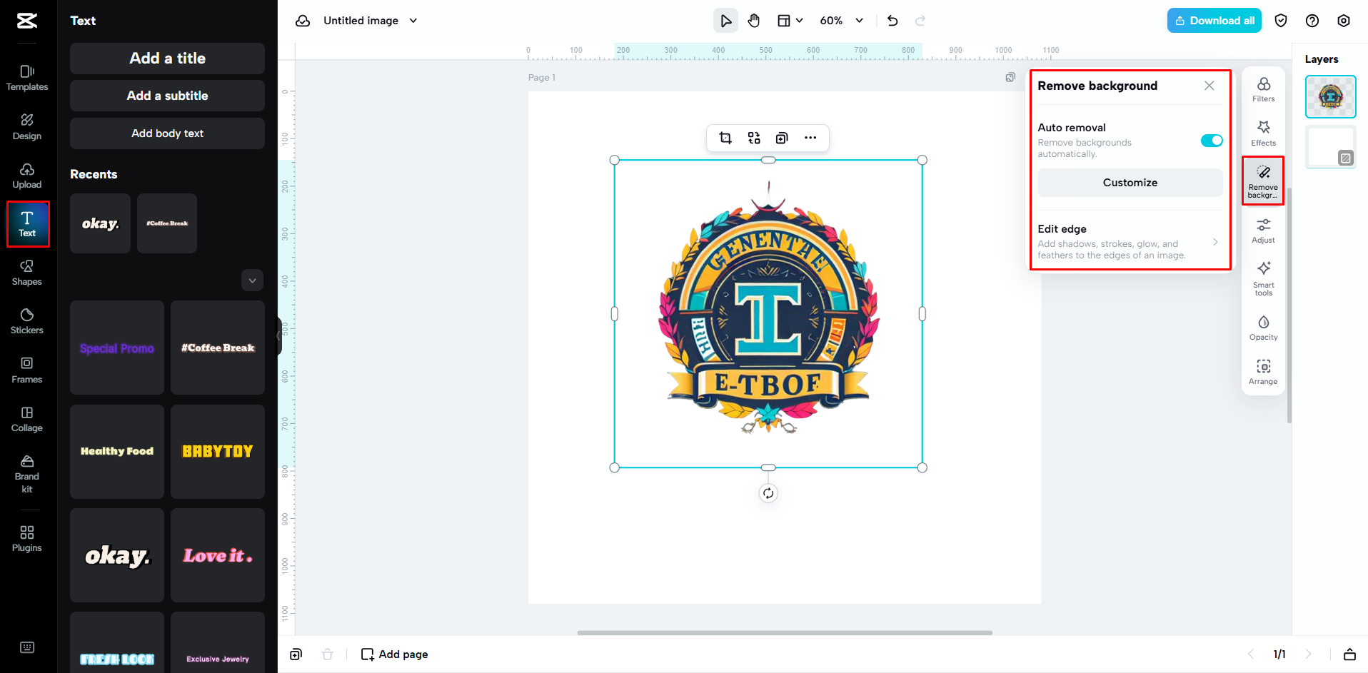 Personalizing the brand logo with CapCut Web