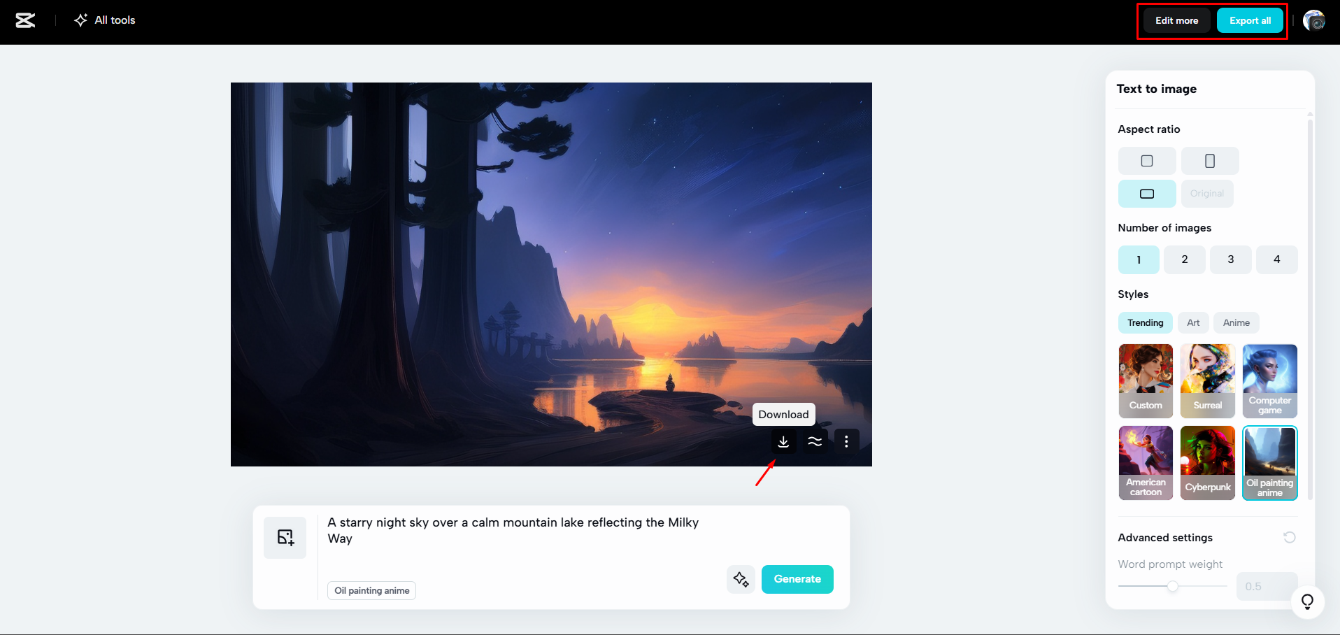 Herunterladen der Bilder von CapCut Web