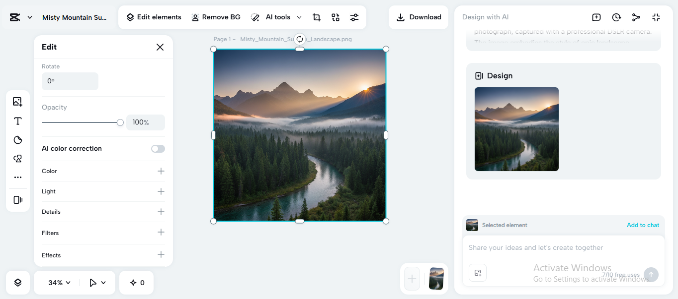 Editing interface of the CapCut desktop video editor