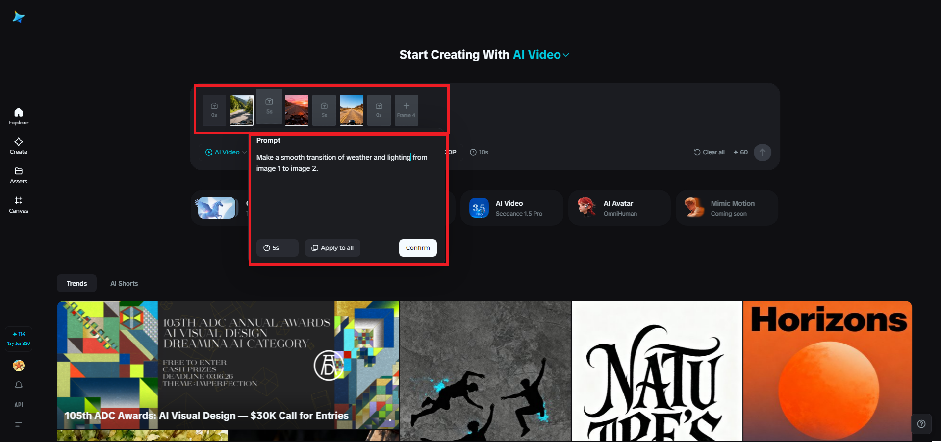 Funcția Multiframe în Dreamina