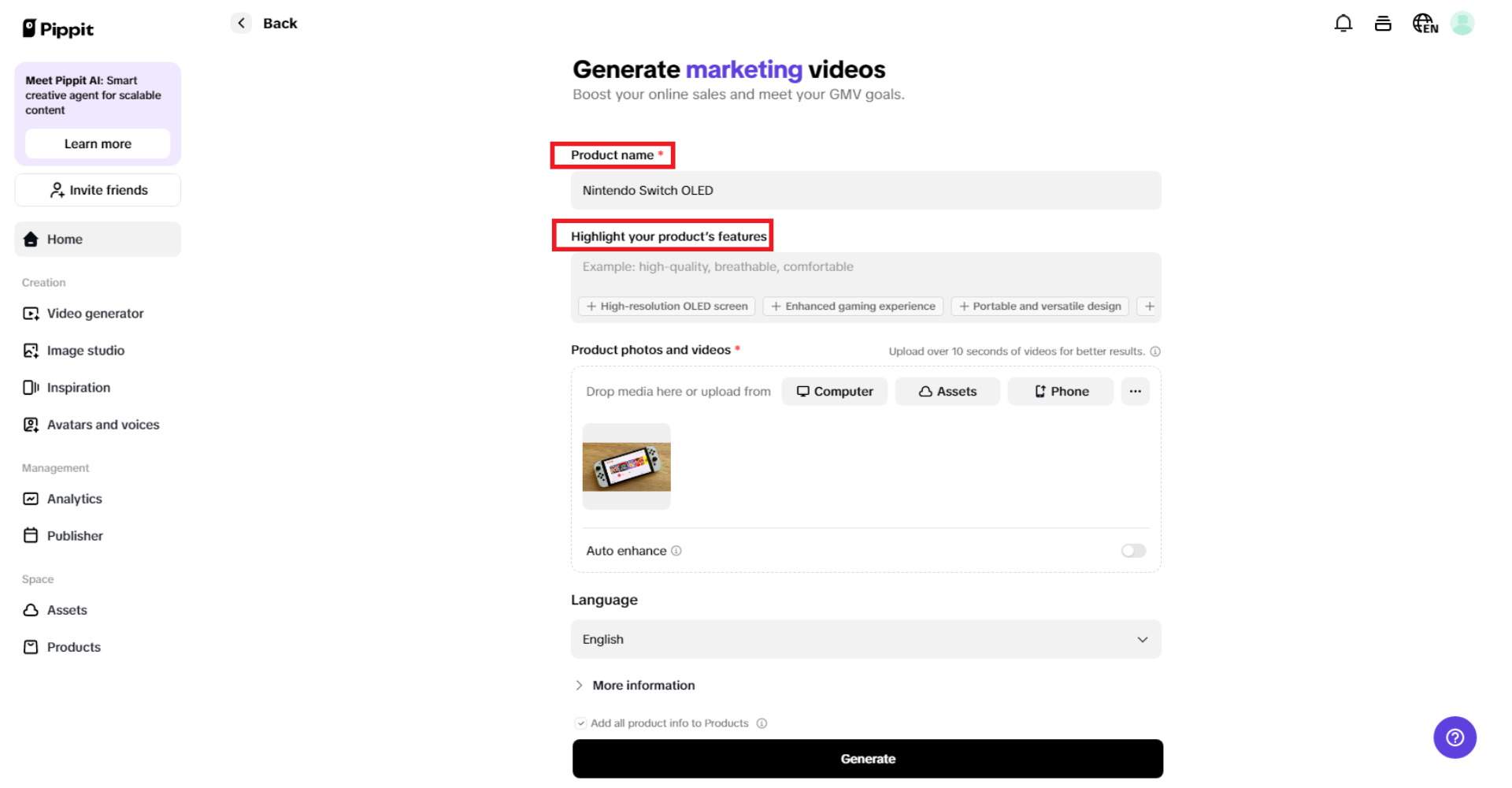 Give product name and highlight its features