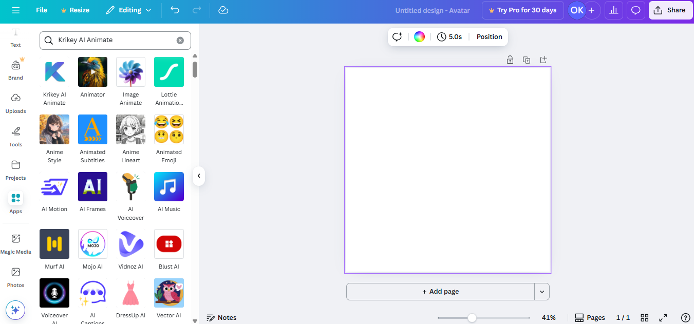 Najděte aplikaci Krikey v Canvě