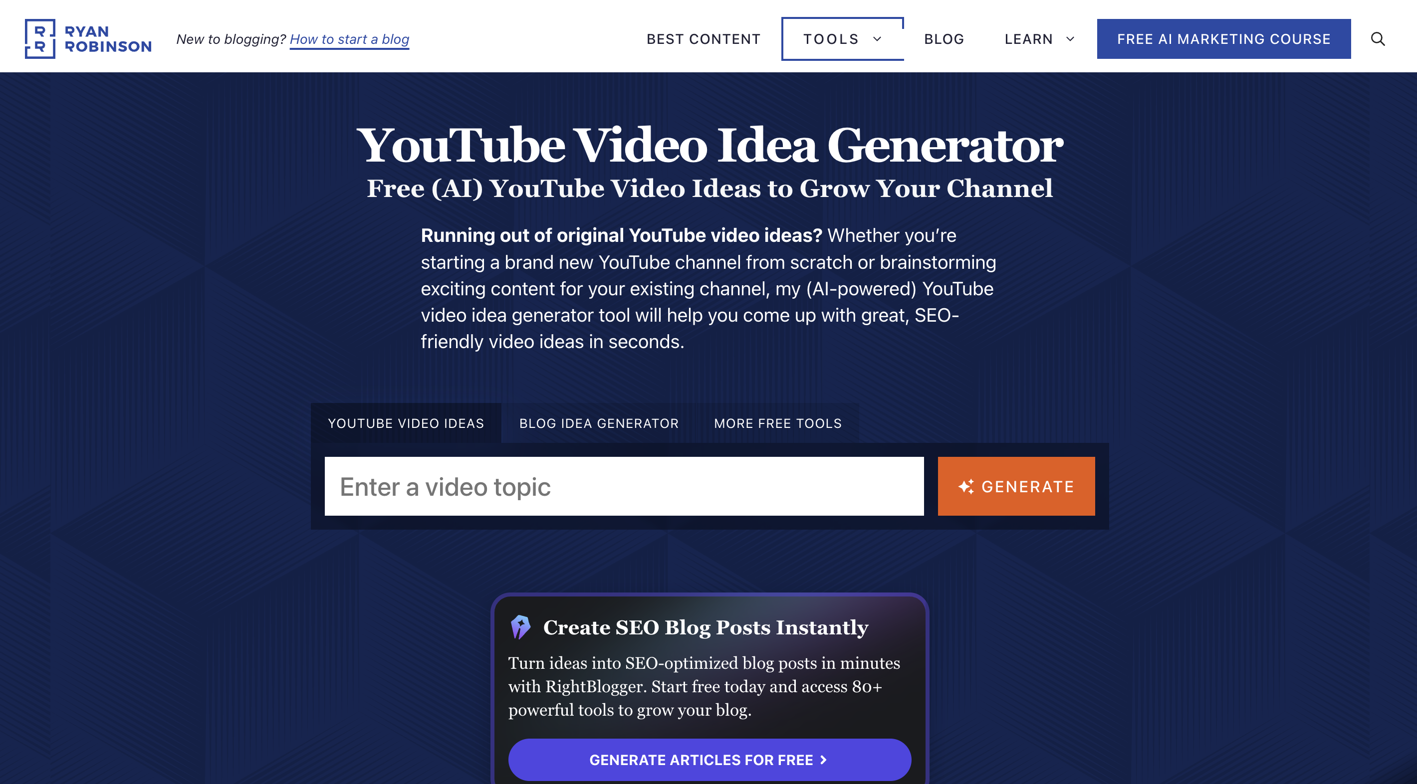Generator de idei pentru videoclipuri YouTube RyRob