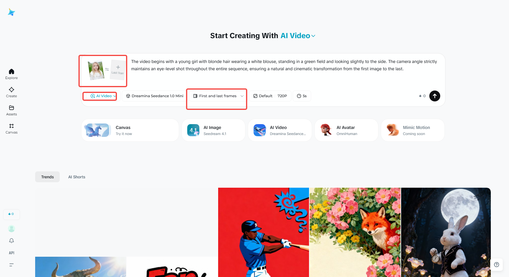 Zugriff auf die Funktion "AI Video" in Dreamina