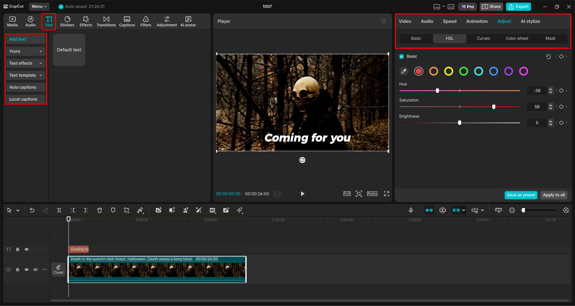 Editing the Halloween video with the CapCut desktop video editor