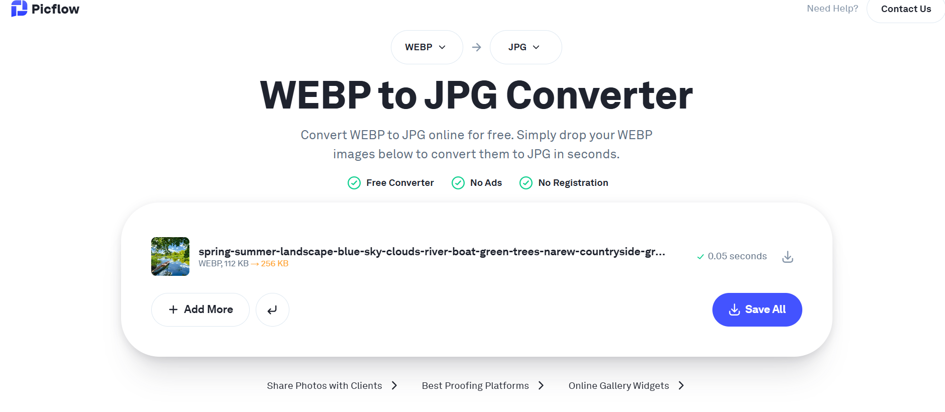 Konwertuj WebP na JPG za darmo za pomocą Picflow