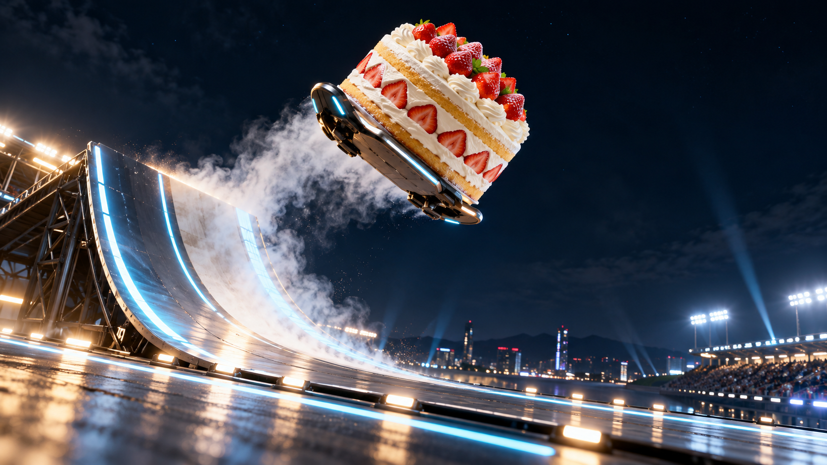 Strawberry Cake Backflip example for roadster ramp food video