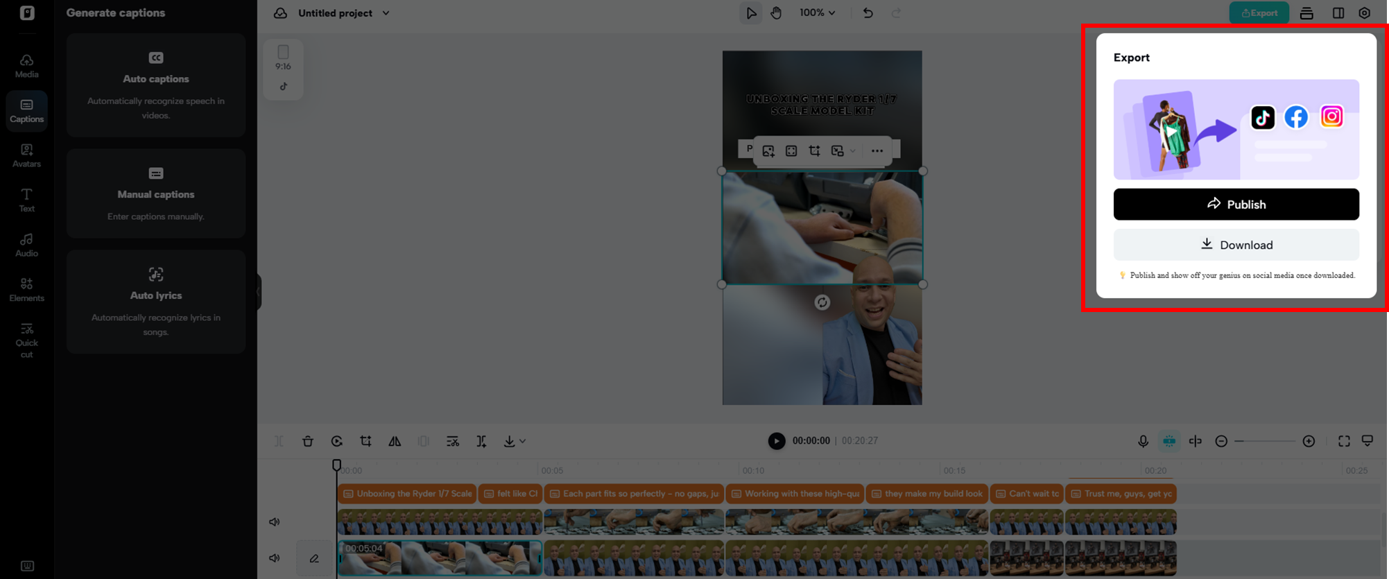 Publish or download your created video