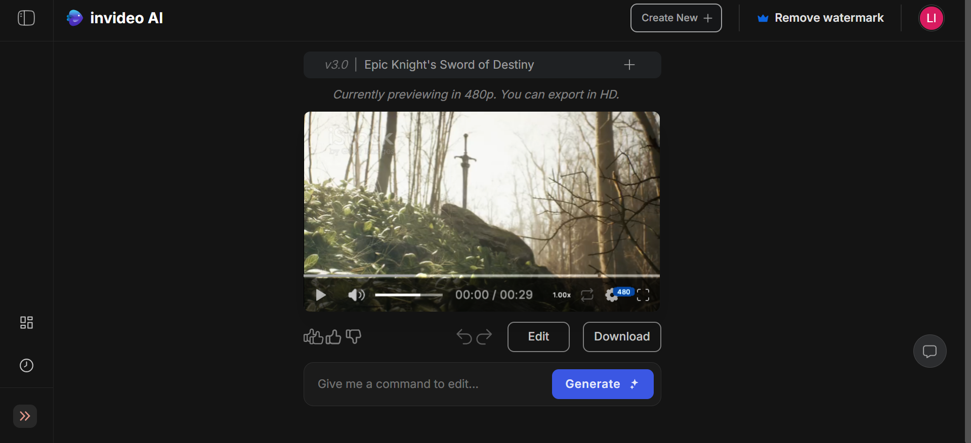 Interface de animação InVideo