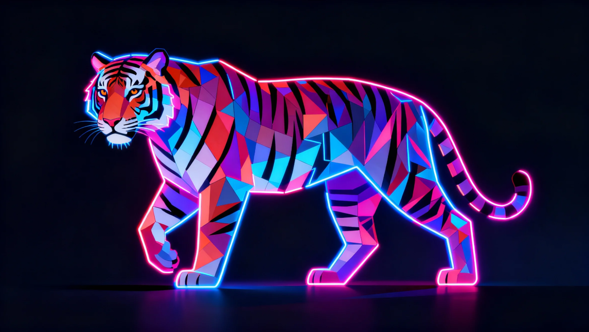 Neon geometric tiger