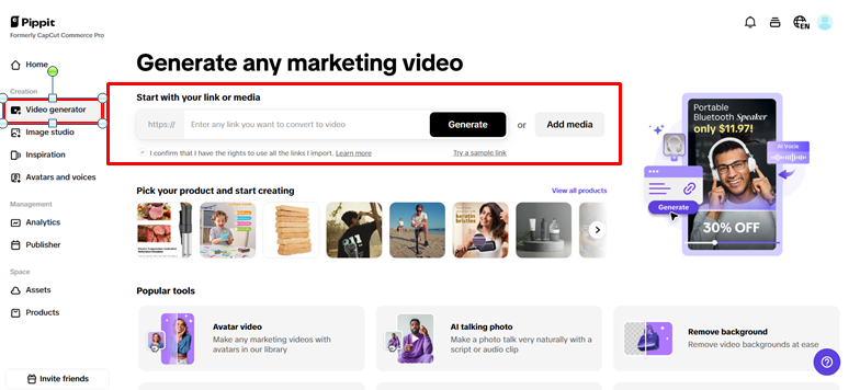 Navigate to the video generator