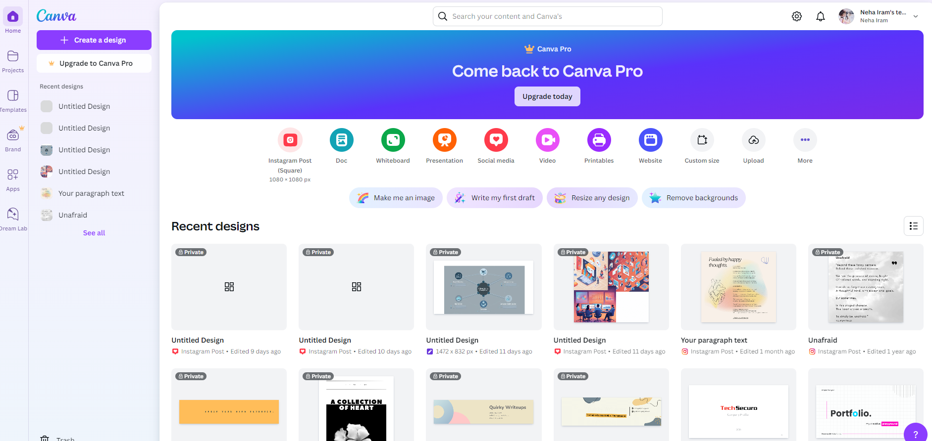 Giao diện Canva
