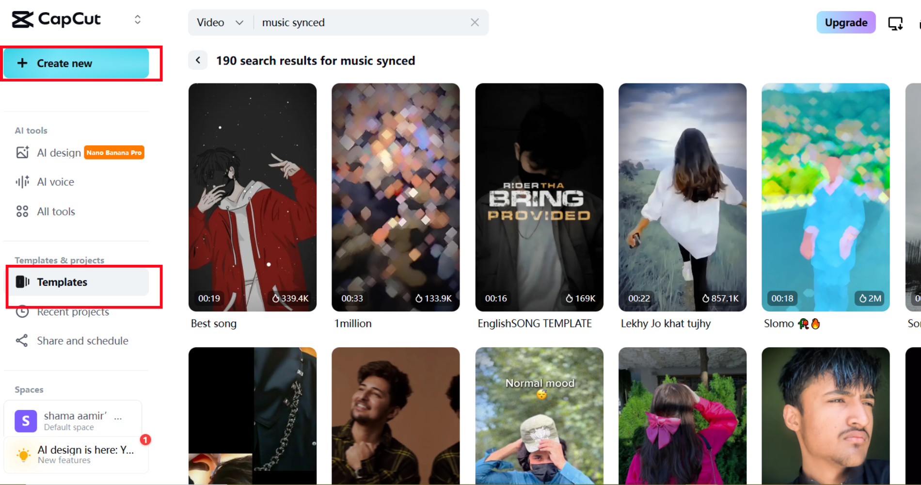 Browse and select video templates on CapCut's online platform