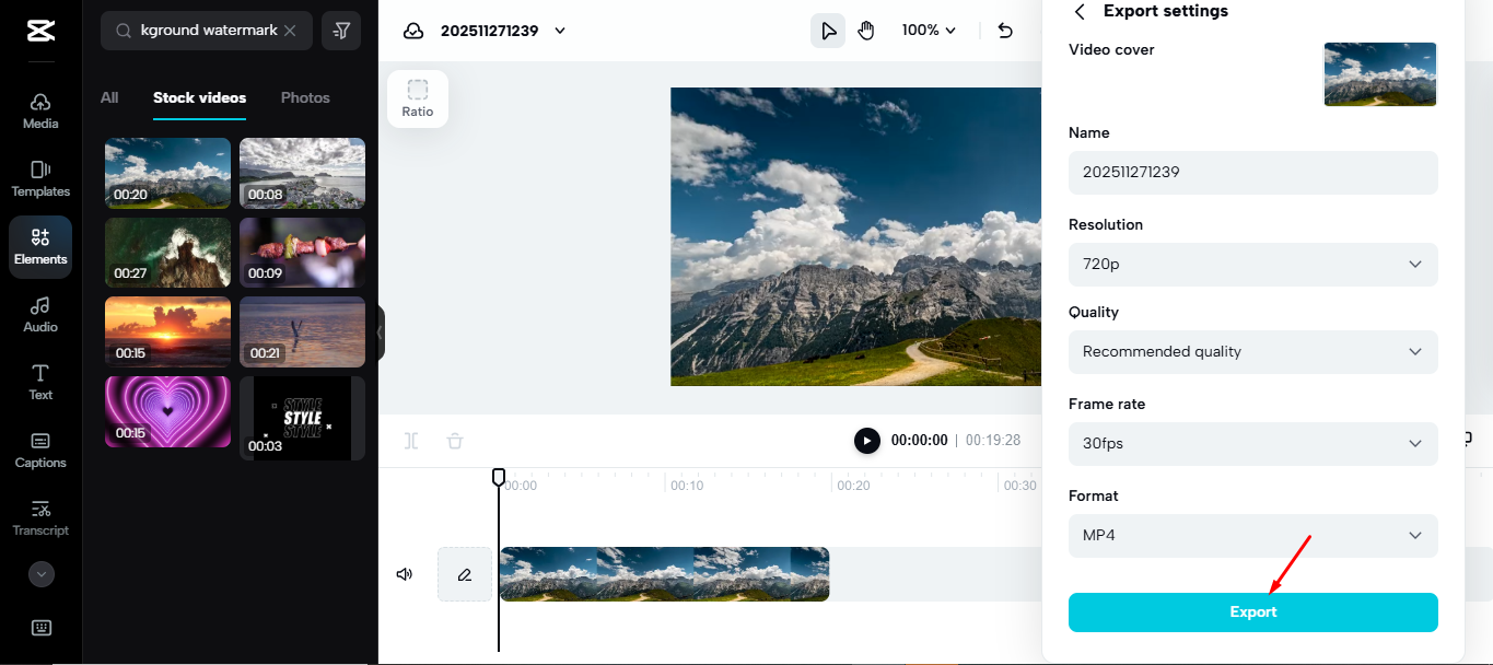 Exporting video without a watermark from CapCut Web