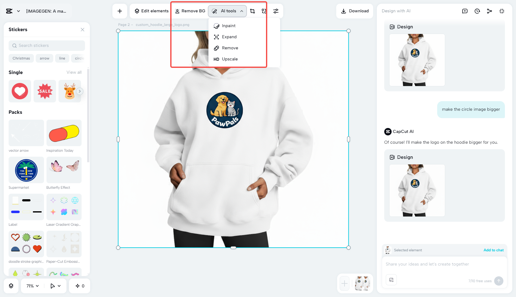 Edit the custom image hoodie design with AI tools