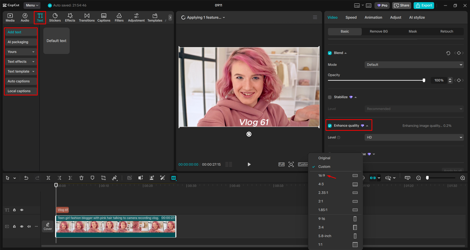 Enhancing the video with the CapCut desktop video editor